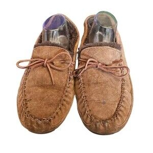 LL BEAN MENS SHERPA LINED LOAFER SLIPPERS SUEDE BROWN 11